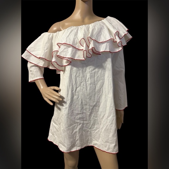 REVOLVE Lovers + Friends White Ruffle Lined Cotton Mini Dress Whimsical Women M - Picture 2 of 8